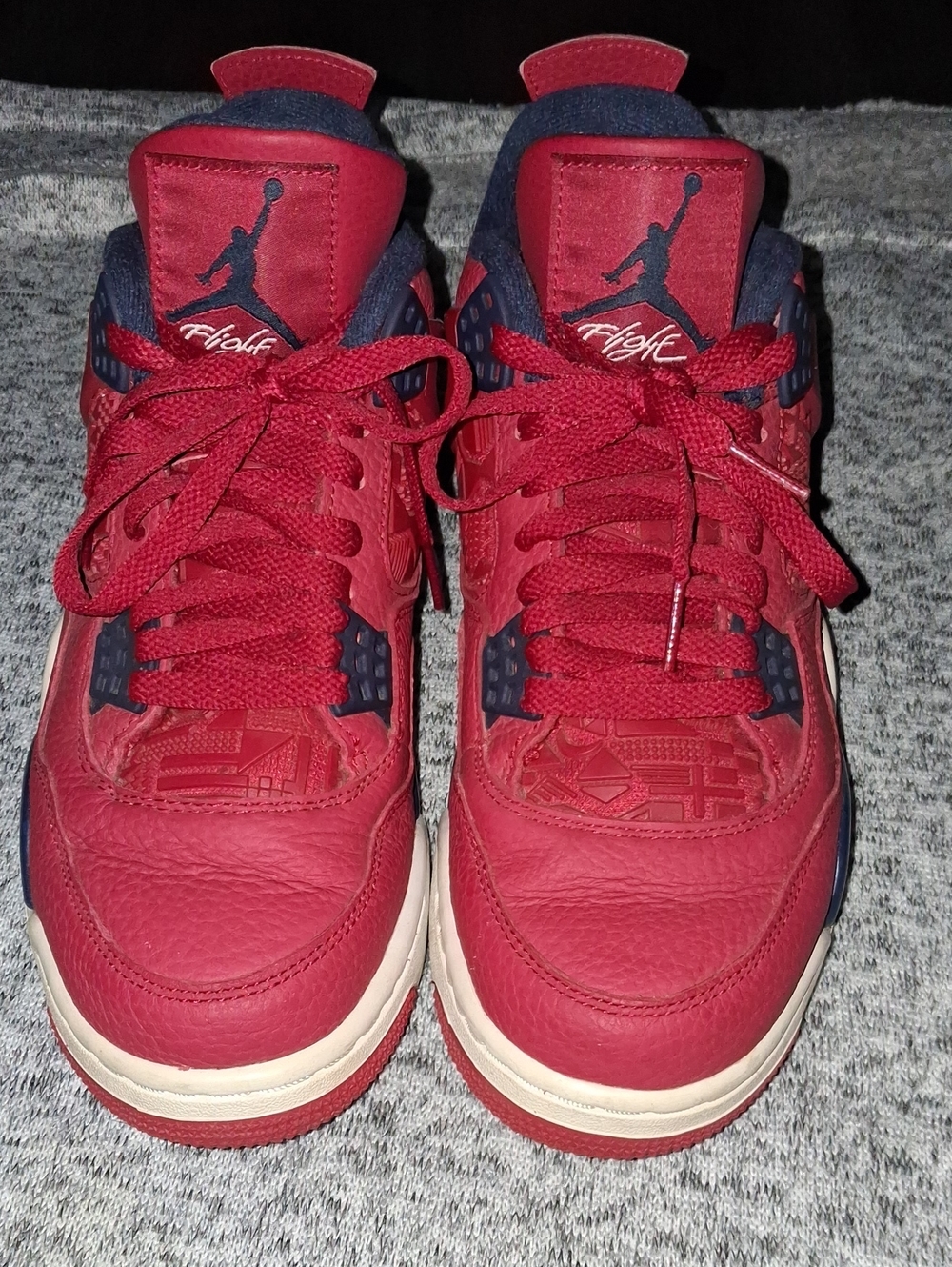 Jordan 4s Red and Navy Flight Sneakers